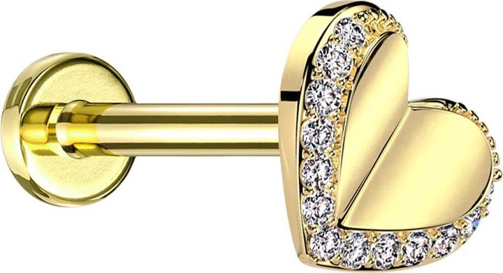 Actual product image Star Piercing Micro Threadless Labret vergoldet Herz vergoldet Kristalle silber (Brass, Surgical steel 316L)