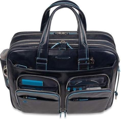 Actual product image Piquadro Blue Square - Leather laptop bag with iPad/iPad®Air compartment