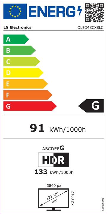 Energie-Label LG OLED48CX8LC - 121 cm (48") Diagonalklasse CX Series OLED-TV - Smart TV - ThinQ A (48", OLED, 4K)