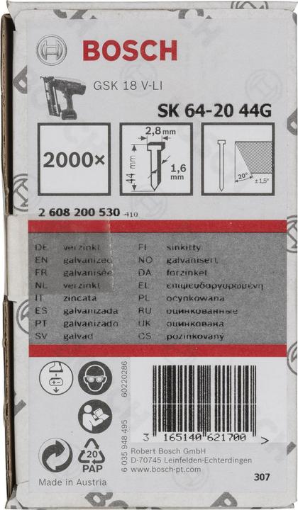 Produktbild Bosch Professional Zubehör Senkkopf-Stift SK64 20G, 44 mm verzinkt
