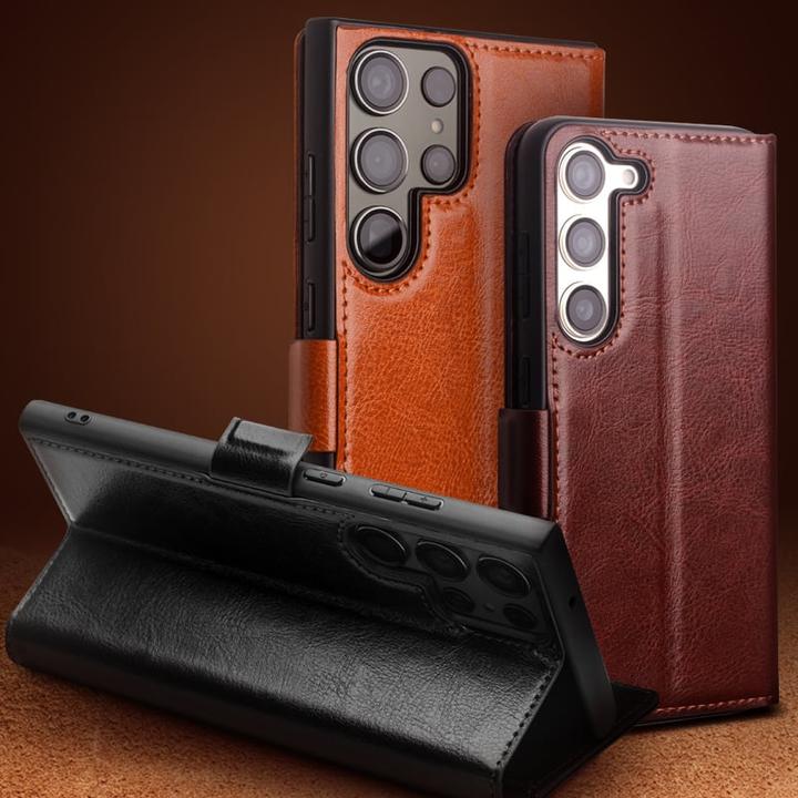 Produktbild QiAlino Hülle Flip mit magnetischem Verschluss Dunkelbraun (Samsung Galaxy S24)