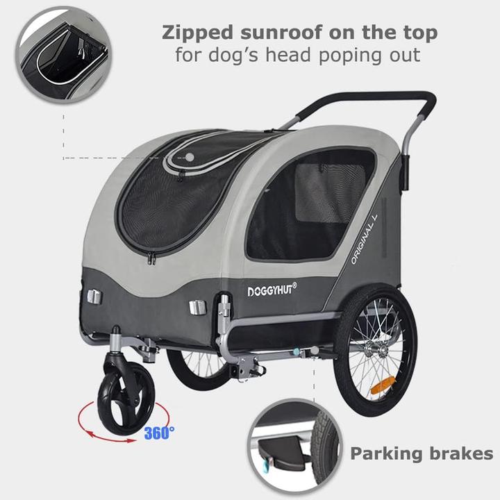 Image du produit DoggyHut 2-in-1 Fahrradanhänger & Hundebuggy (Chien, Réflecteurs)