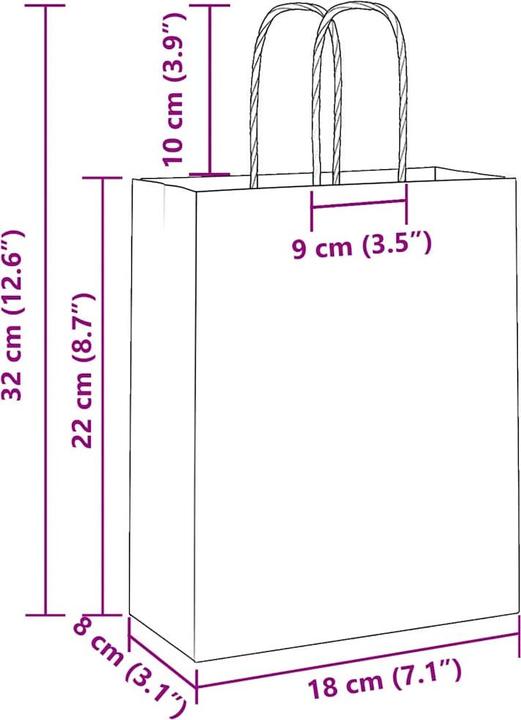 Produktbild VidaXL Kraftpapiertüten 50 Stk. mit Henkel Schwarz 18x8x22 cm Papiertüte (Geschenktüte, 50 x)