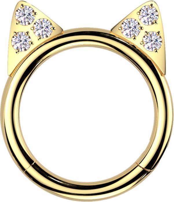Produktbild Star Piercing Micro Segmentring klappbar vergoldet Katzenohren Kristalle silber (Titan G23, ohne Messing)