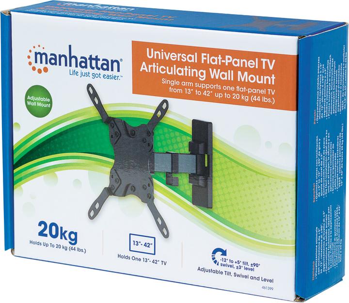 Image du produit Manhattan Support mural universel pour TV, inclinable et pivotant (Mur, 43", 20 kg)