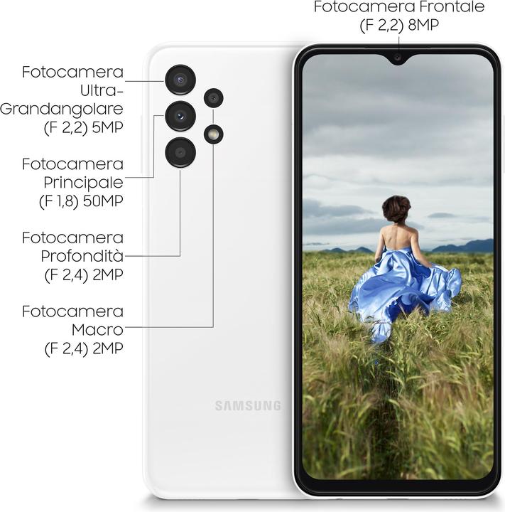 Immagine prodotto Samsung Galaxy A13 UE (64 GB, Bianco, 6.60", Doppia SIM, 50 Mpx, 4G)