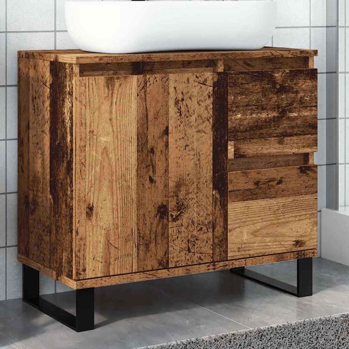 Produktbild VidaXL Waschbeckenunterschrank Unterschrank Badschrank Badmöbel Altholz-Optik (65 x 33 x 60 cm)