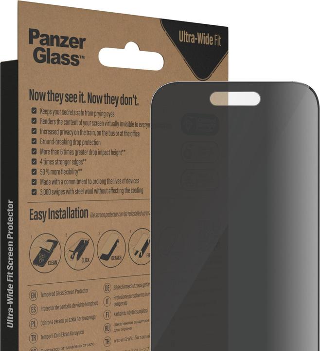 Actual product image PanzerGlass Ultra Wide Fit Privacy (1 Piece, Apple iPhone 14 Pro)