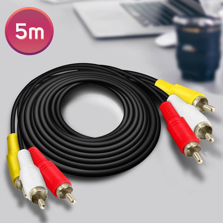 Produktbild LinQ 3x Cinch-Stecker auf 3x Cinch-Stecker Videokabel, Länge 5m - Schwarz (5 m)