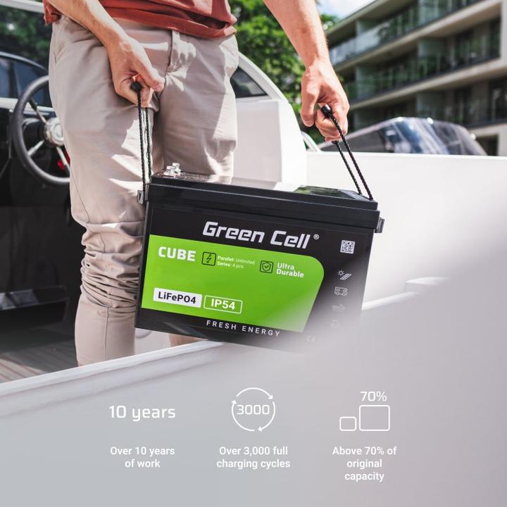 Image du produit GreenCell Green Cell CUBE LiFePO4 battery 200Ah 12.8V 2560Wh lithium iron phosphate battery for motorhomes, so (12.80 V, 200 Ah)