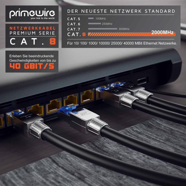 Produktbild Primewire LAN Kabel CAT.8, RJ-45, Netzwerkkabel CAT 8, Gigabit Ethernet 40 Gbit/s, S/FTP Pimf Patchkabel (S/FTP, CAT8.1, 0.25 m)