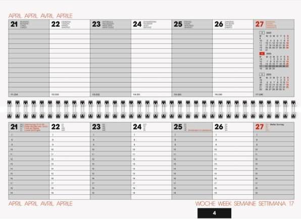 Image du produit Calendrier journalier 772 29,7x10,5cm 1 semaine/2 pages couverture carton blanc 2025 (297 x 105 mm, Allemand, Italien, Français, Anglais)