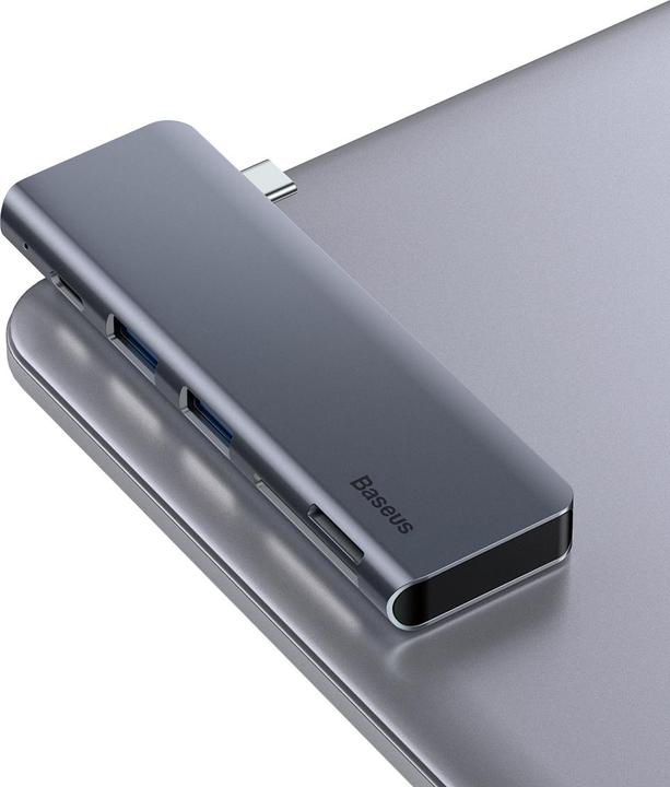 Actual product image Baseus Harmonica Five-in-one HUB Adapter Grey (USB-C, 5 Ports)