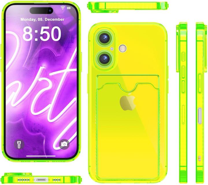 Produktbild Nalia Klar Transparente Neon Silikon Hülle Kartenhalter (Apple iPhone 16 Plus)