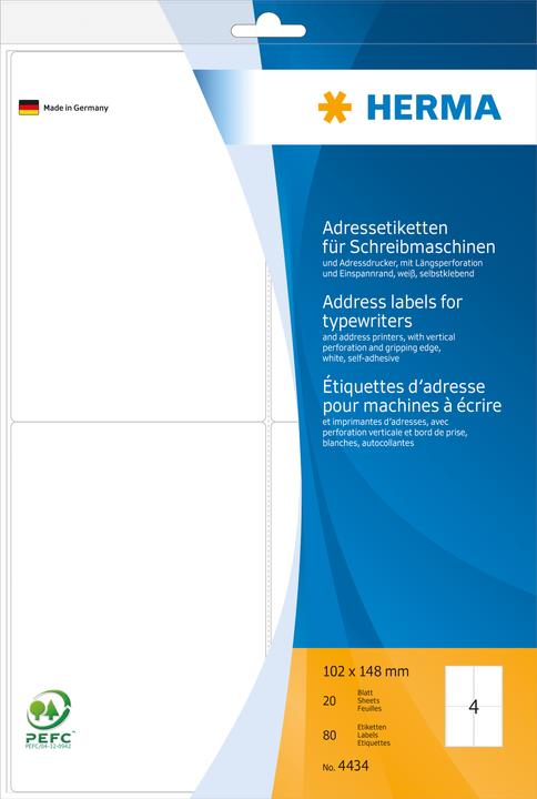 Produktbild HERMA Adressetiketten für Schreibmaschinen A4