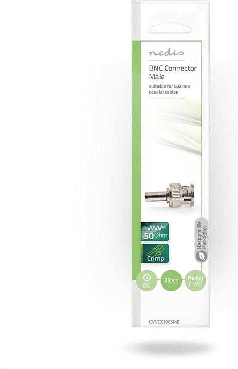 Produktbild Nedis BNC-Stecker gerade Stecker Vernickelt 50 Ohm Kräuseln Kabeleingangsdurchmesser: 6.0 mm Stahl S (Antennenkabel)