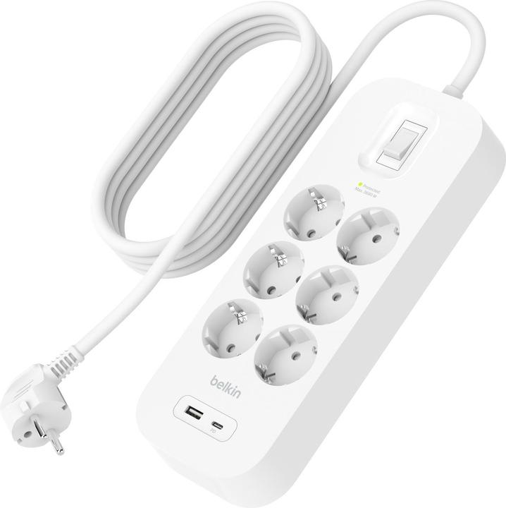 Produktbild Belkin Steckdosenleiste 6-fach + USB-A+C,650J,18W,2m SRB002vf2MV2 (6 x, USB-C, USB-A, 2 m)