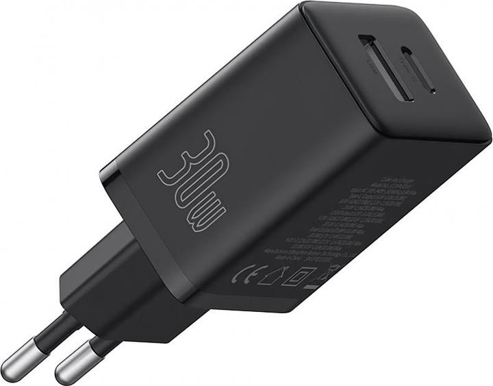Actual product image Baseus Cube, 30W, 2.4A, 1 x USB-A - 1 x USB-C, black (30 W)