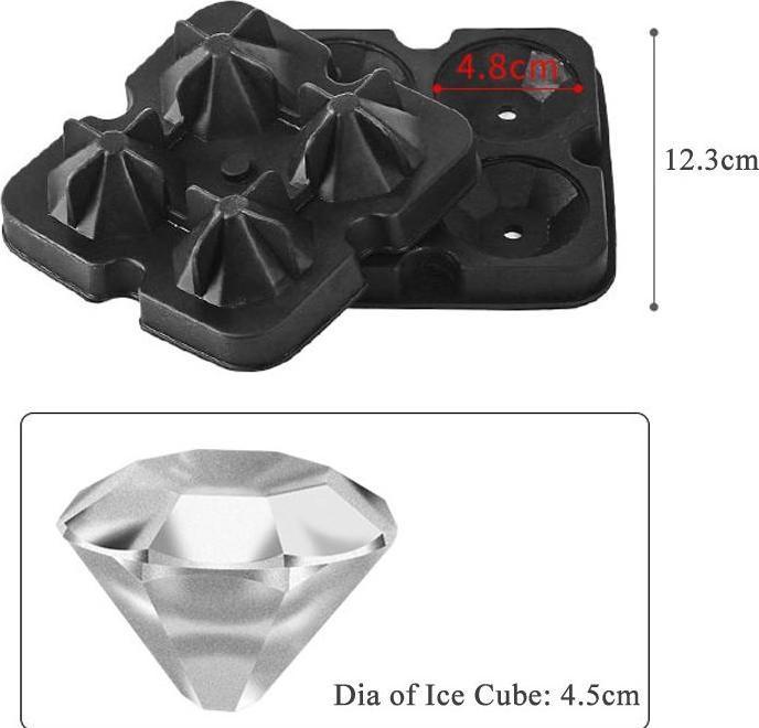 Produktbild PhoneLook Eiswürfel Former aus Silikon für 4 kreative Eiswürfel in Diamanten Form