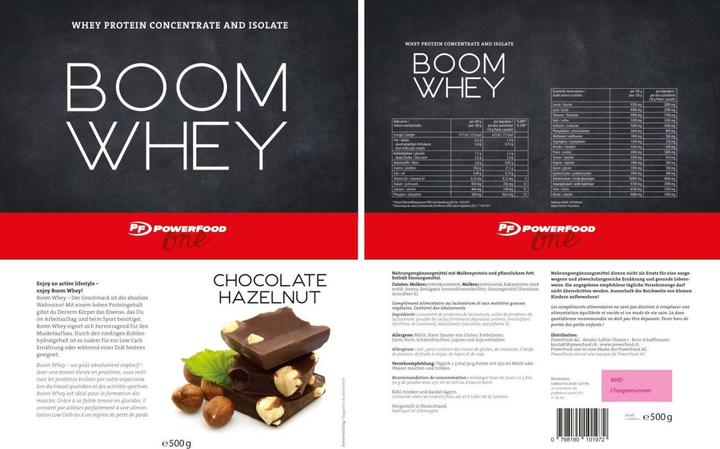 Valori nutrizionali e ingredienti PowerFood One Siero di latte Boom (Cioccolato e nocciole, 1 pz., 500 g)