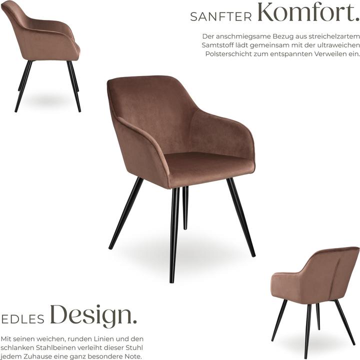 Produktbild tectake Stuhl Marilyn Samtoptik, schwarze Stuhlbeine