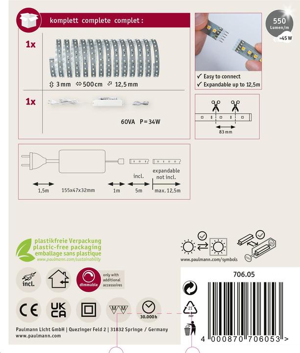 Immagine prodotto Paulmann Set di strisce MaxLED 500 (Luce del giorno, 500 cm, Interno)