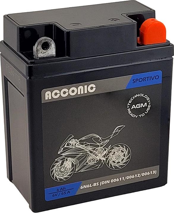 Produktbild Acconic Sportivo AGM 6N6L-BS Motorradbatterie 6 Ah 6V (DIN 00611/00612/00613) (6 V, 6 Ah)