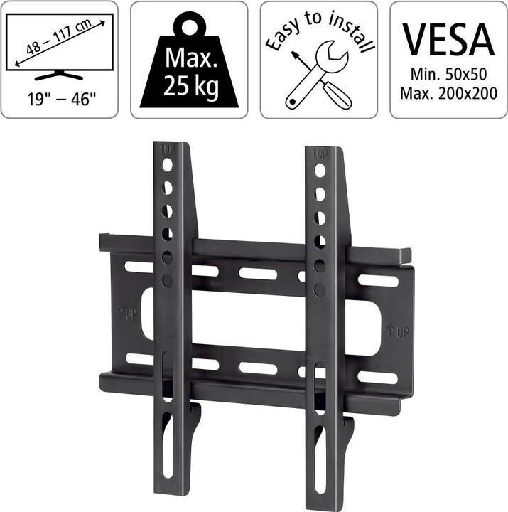 Image du produit Hama Support TV mural, fixe, 117 cm (46") jusqu'à 25 kg, distance du mur 2,5 cm (Mur, 46", 25 kg)