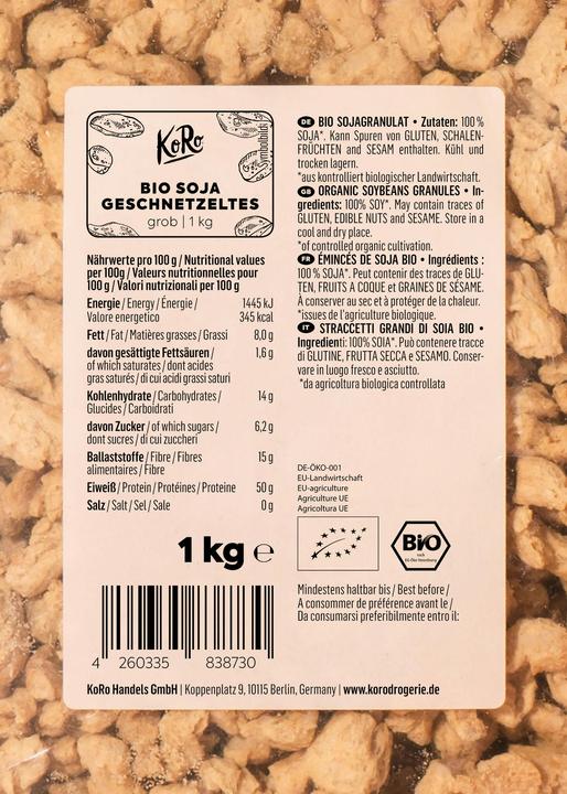 Valori nutrizionali e ingredienti KoRo Granuli di soia biologica (1000 g)