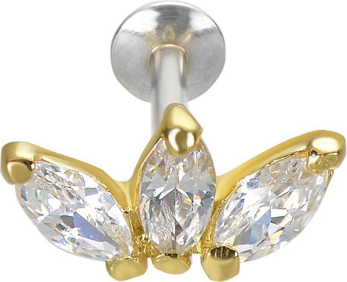 Immagine prodotto Bijouteria Piercing orecchio (Argento 925, Zirconia, Acciaio chirurgico 316L, Rivestimento in PVD (colore oro))