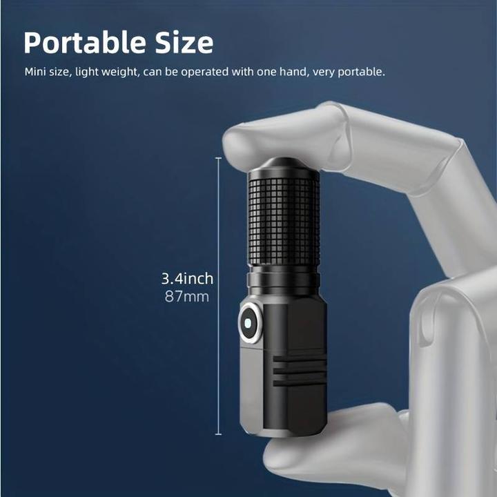Produktbild PhoneLook Mini LED Taschenlampe Ultrastarke Leuchtkraft mit integriertem Akku & 800 Lumen (USB-C)