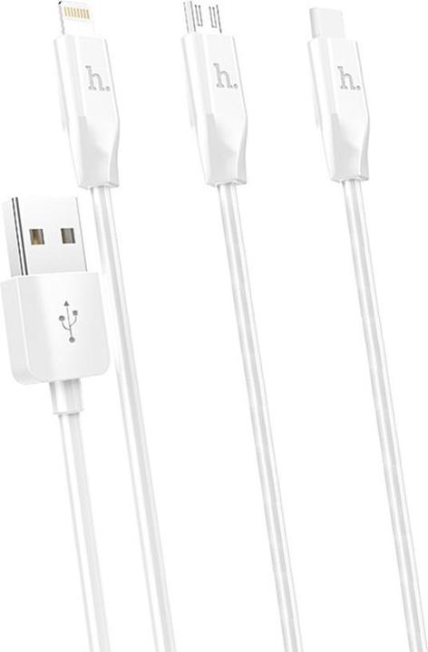 Actual product image Hoco - Charging Cable 3in1 (X1) - USB-A to Lightning, Type-C, Micro-USB, 2.4A, 1.0m - White (1 m, USB 3.0)