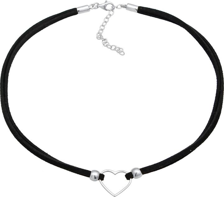Elli Halskette Choker Herz Velourband Schwarz 925 Silber (Kunstleder, 925er Sterling Silber, Keine Stein, 32 cm)