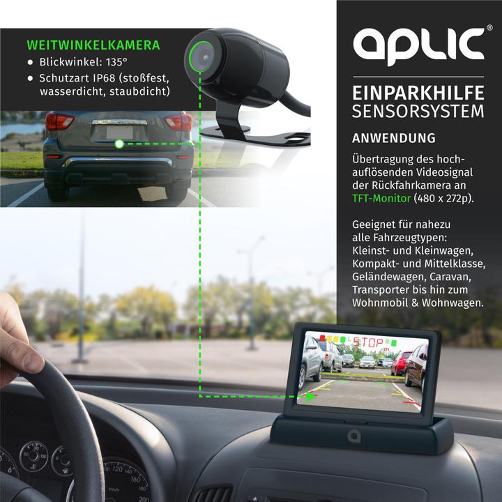 Actual product image Aplic Reversing camera, parking aid with 4x parking sensors, camera & 4.3" monitor with night vision