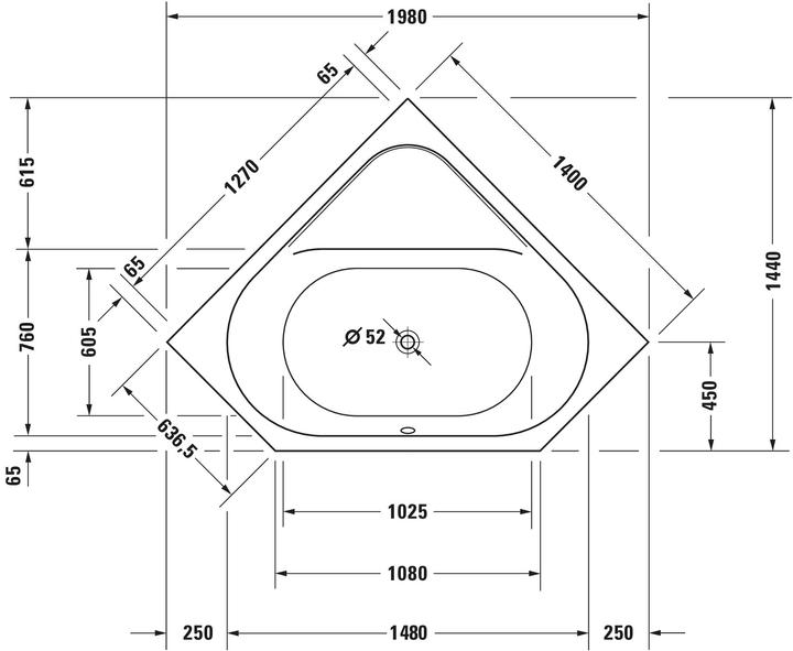 Produktbild Duravit Eck-Badewanne D-CODE 2 Rückenschrägen, weiss 1400x1400mm