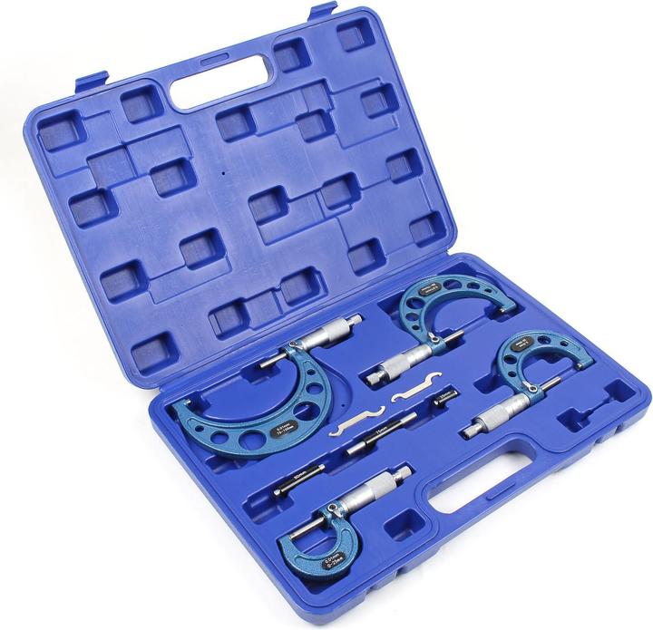 Image du produit Wiltec Coffret de micromètres Set 0-100mm 4 manomètres Précision de mesure 0,01mm Outil de mesurage