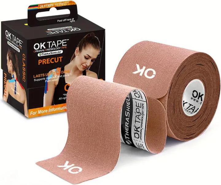 Produktbild OK Tape Kinesiology 25cm x 5cm Vorgeschnitten, 20 Streifen Beige (0.25 m)