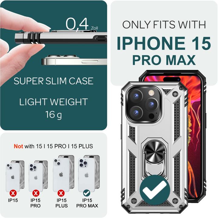 Immagine prodotto Nalia Coperchio ad anello antiurto in stile militare (Apple iPhone 15 Pro Max)