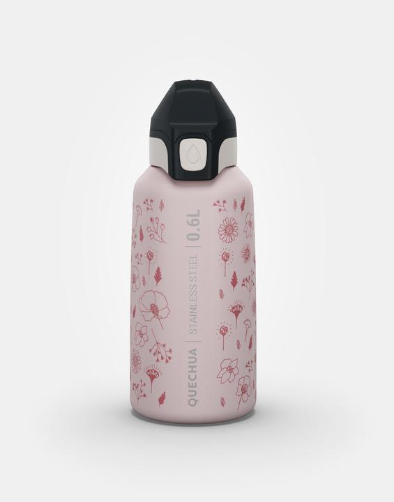 Image du produit Quechua Gourde 0,6 l pour enfants en acier inoxydable avec bouchon à ouverture rapide - rose (0.60 l)
