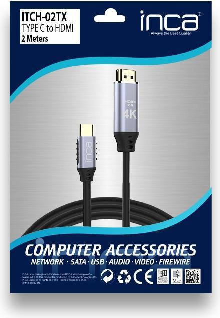 Produktbild Inca USB Kabel ITCH-02TX Typ C > HDMI, 1.4, 4K30Hz, 2m retail (2 m, USB Typ C)