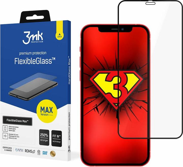 Actual product image 3MK hybrid glass Flexible 2.5D Max for iPhone 12 / 12 Pro black frame (1 Piece, Apple iPhone 12, Apple iPhone 12 Pro)
