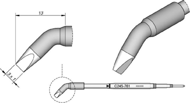 Actual product image JBC Soldering tip series C245 chisel shape, C245761/3.0 x 1.0 mm, curved