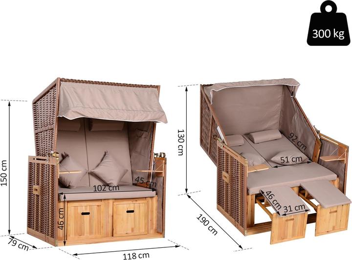 Actual product image Outsunny Beach chair with roof and cup holder