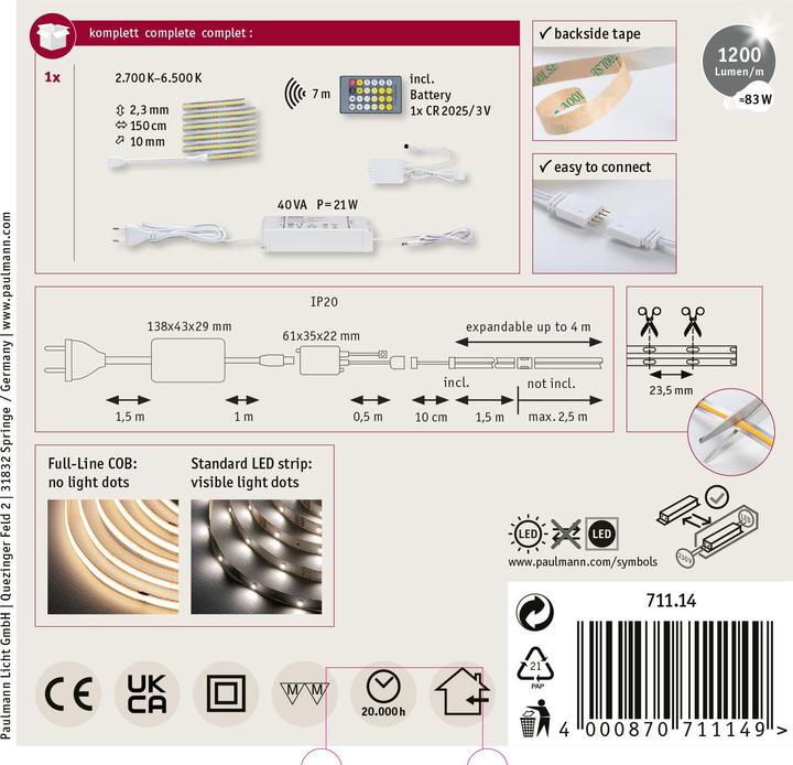 Actual product image Paulmann MaxLED 1000 Full-Line COB Stripe Set (White, 150 cm, Indoor)