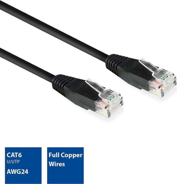 Actual product image Black 10.0 meter U/UTP, CAT6 patch cable with RJ45 connectors (U/UTP, CAT6, 10 m)