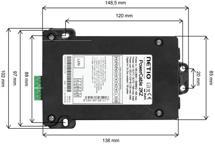 Produktbild Netio PDU PowerCable 2KZ 2x 230 V geschaltet
