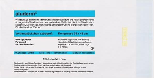 Produktbild Aluderm ® Verband 6 cmx3 m (BxL) Masse Kompresse: 45x35 cm (BxL) Polyestervlies aluminiumbedampft (1 x)