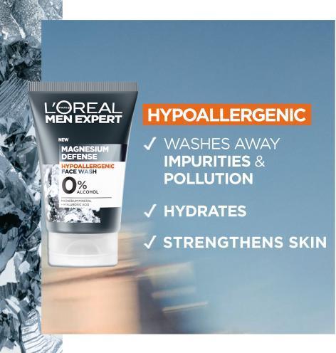 Produktbild L'Oréal Paris LÂ'OrÃ©al Paris - Men Expert Magnesium Defense (Face Wash) 100 ml Cleansing Skin Gel for Sensitive (100 ml)