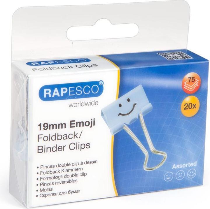 Image du produit Rapesco 1350 19mm Clips de fixation Emoji Foldback (bleu clair) - 20 clips (20 x)