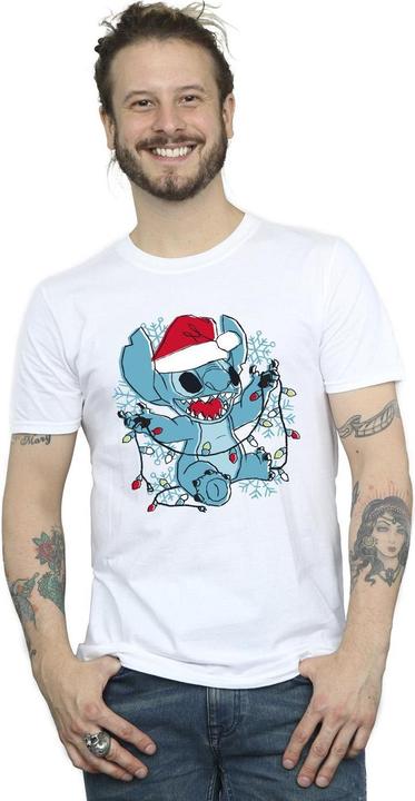 Produktbild Disney Lilo And Stitch Christmas Lights Sketch TShirt (3XL)